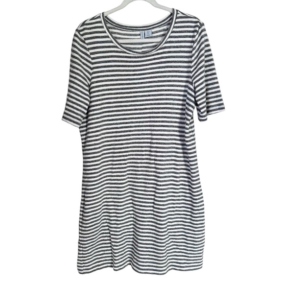 Paraphrase Women's Sz L 100% Cotton Striped Elbow Sleeve Striped Tunic Dress - Picture 1 of 9